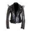 Women Silver Studded Long Spiked Handmade Jacket Men Leather Black Spice Rock Punk Style Jacket 